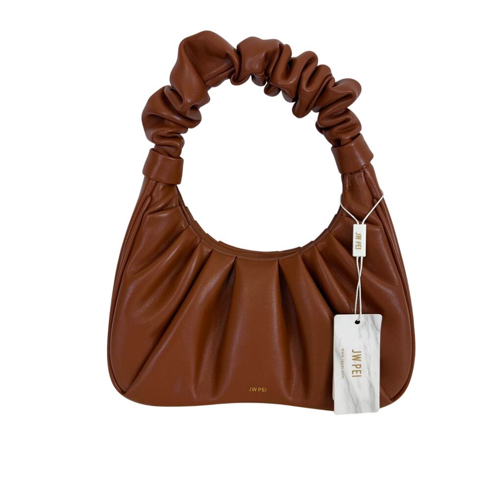 JW PEI Gabbi Ruched Small Shoulder Demi Bag in Nutella Brown Faux Leather Hobo